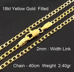 Necklace Real 18Kt Yellow Gold Filled Solid 2mm Curb Cuban Chain 40 cm : 16 inch