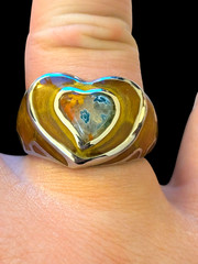 Millefiori Glass Bead Resin Silver Vintage Chunky Heart Statement Ring Size