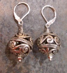 Large Silver Filigree Ball Earrings with Sterling Silver Leverbacks