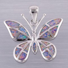 Butterfly Lavender Purple Fire Opal Silver Jewelry Necklace Pendant