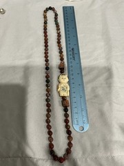 Multicolor Jasper Round Beaded Necklace 28in w/ People Figurine Charm Pendant