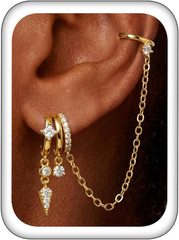 Triple Huggie Stacked Earrings for Women Gold Chain Drop Dangle Earrings Cute St