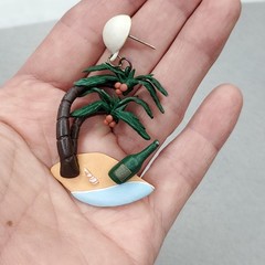 Palm Tree Earrings Statement Dangle Luau Tiki Cruisewear Beach PolymerClay 2.75″