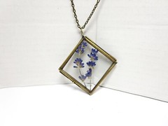 Dried Pressed Lavender necklace blue Floral Necklace for Women Flower locket