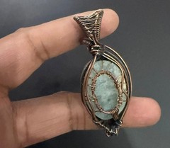 Aquamarine Gemstone Copper Wire Wrapped Handmade Pendant Jewelry Gift For Wife