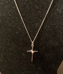 Sterling Silver .925 Cross 3/4 Inch Cubic Zirconia Stone 18 Inch Chain Necklace