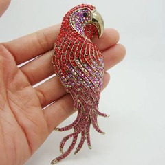 Chaming Red Parrot Bird Brooch Pin Pendant Crystal Rhinestone