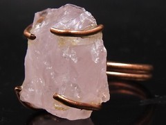 Rose Quartz Ring Crystal Rough Copper Jewelry Wire Wrapping Adjustable Size