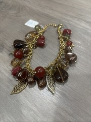 Fall Time Bracelet Brown Red Leaves Lia Sophia Gold Tone 8″ Bracelet