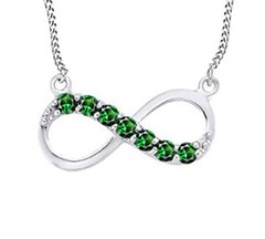 Sideways Infinity Pendant Necklace Round Simulated Emerald Solid Sterling Silver