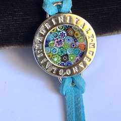 Murano Glass Millefiori Round Made in Italy 7-8 Inch on blue leather cord