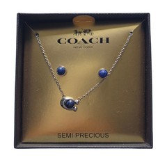 Coach Women’s Blue Semi Precious Stone Necklace Earrings Set Boxed NIB