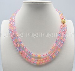 Natural 3 Rows 6mm Rainbow Morganite Gemstone Round Beads Necklace 17-19” AAA