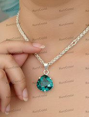 34+ Ct Green Amethyst Color Quartz Stone 18″ Chain German Silver Gemstone