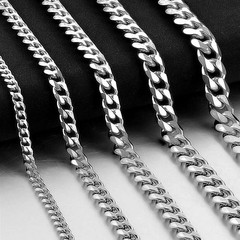 16-36″ Silver Chain 3/5/7/9/11mm Mens Womens Necklace Cuban Curb Stainless Steel