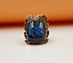Blue Fire Labradorite Ring TexturedCopper Handmade Ring Bohemian Gift US” 7.5