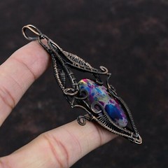 Multi Fire Labradorite Wire Wrapped Pendant Copper Jewelry For Girls 3.74″