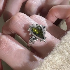 Green Zircon Ring Irregular Geometric Handmade Women Tassel Anniversary Jewelry