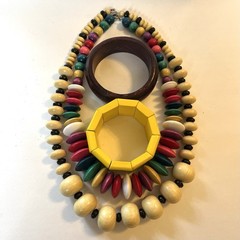 Wood Bead Necklaces & Bangles Chunky Colorful Boho Retro Mixed Jewelry Lot 5 Pcs