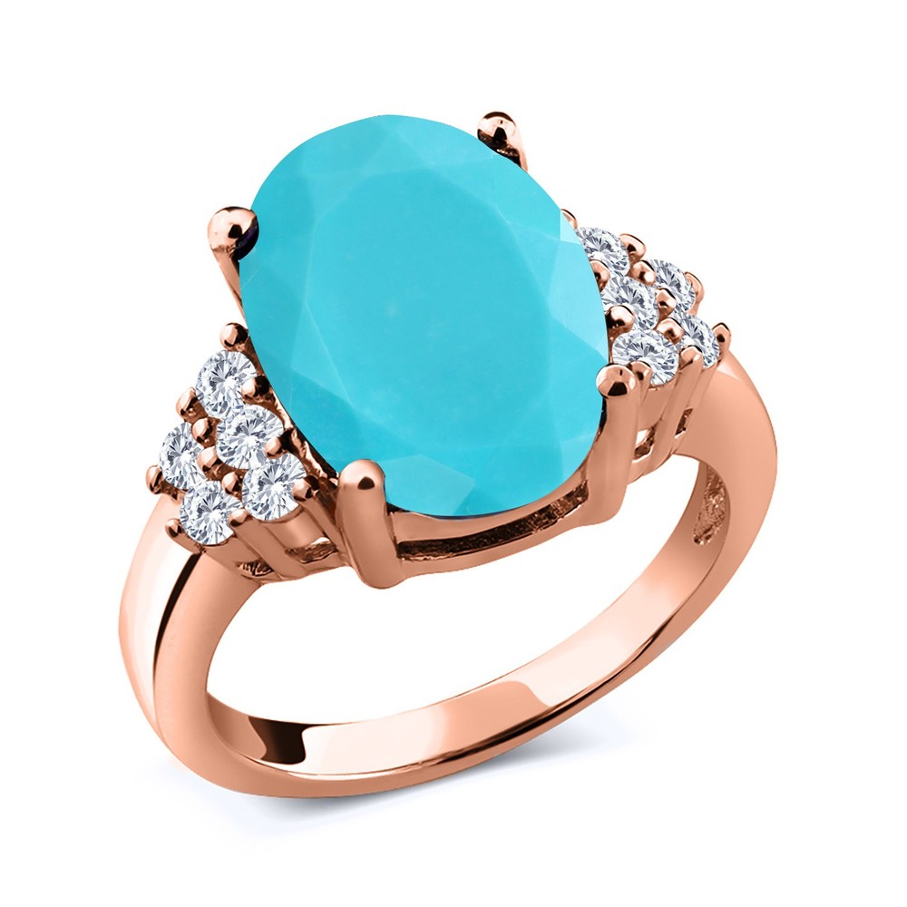 18K Rose Gold Plated Silver Ring Turquoise Moissanite (3.38 Cttw)