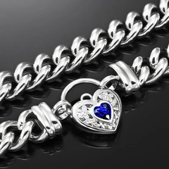 925 Sterling Silver Plated Euro Chain Necklace with a Dark Blue Filigree Lock…