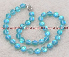 Natural 10mm Blue Gleamy Rainbow Moonstone Round Gemstone Beads Necklace 16-36″