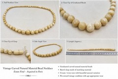 Vintage Graduated Carved Natural Material Bead Necklace Estate Paris Flea Market