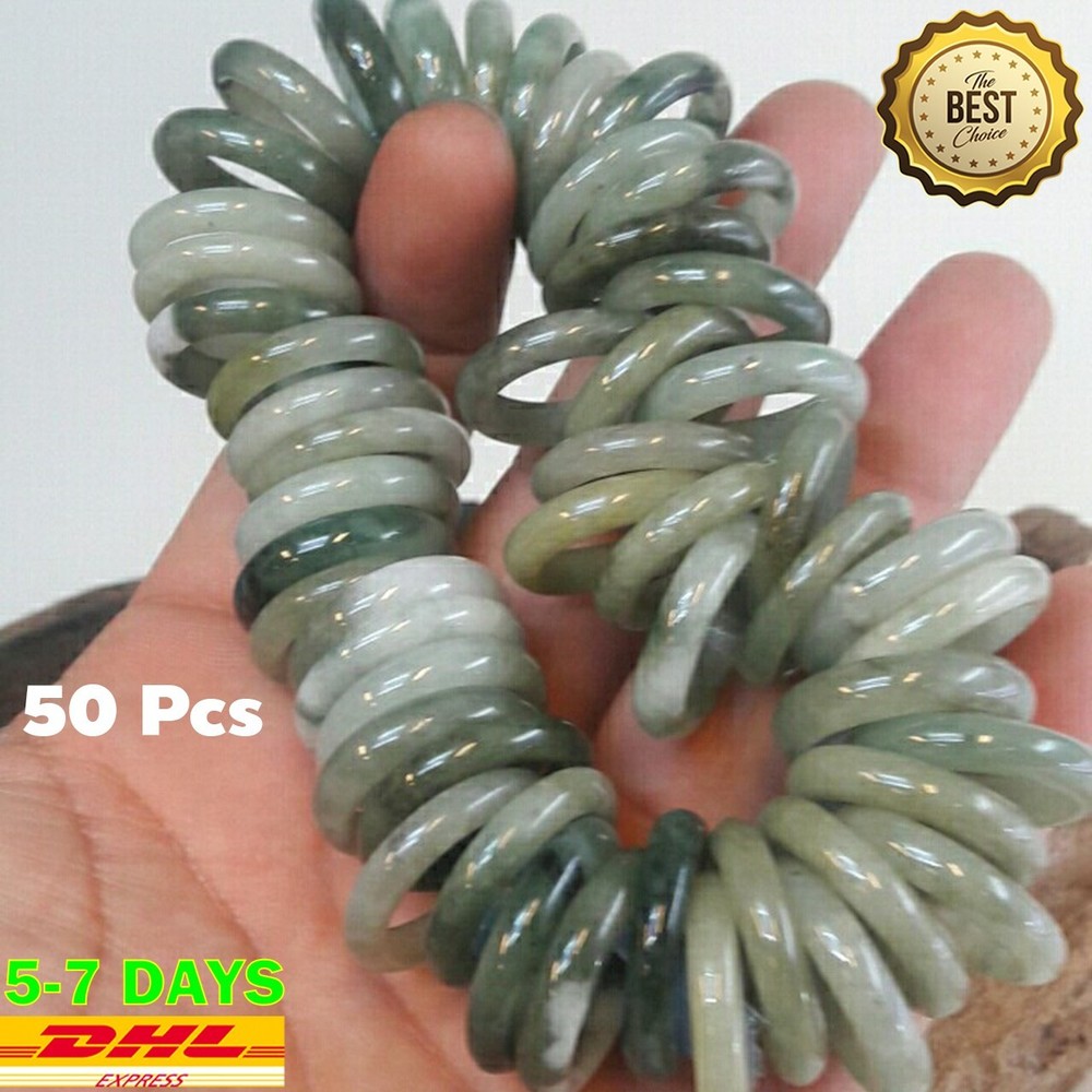 50 Pcs Maw Sit Sit Jade Ring Burmese Jadeite Assorted Size Untreated Women Men J