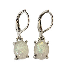 Oval-Shaped Synthetic Opal Earrings with Four-Prong Settings – New