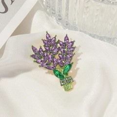 Purple Lavender Crystal Flower Brooch Elegant Rhinestone Pin Gift for Women