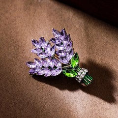 Purple Lavender Crystal Flower Brooch Elegant Rhinestone Pin Gift for Women