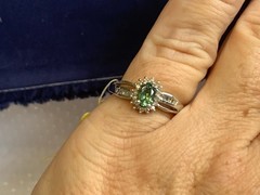 Sterling Silver Diamond Ring 3.24g Fine Jewelry Size 7 Band Green Stone *READ*