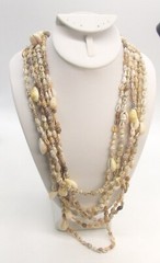 6 White Beige Speckled Brown Zebra Conch & Yellow Ring Cowrie Shell Lei Necklace