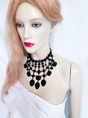 Black Statement Choker Rhinestone Resin Necklace Bridal Prom Pageant Gothic