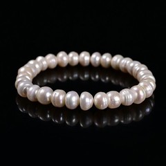 White Fresh Water Pearl Rondelle Button Beaded Bracelet 4x6mm 6x8mm 7.5”Length