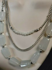 Silver Tone Multi Chain Layered Necklace with Clear White Style & Faceted Beads