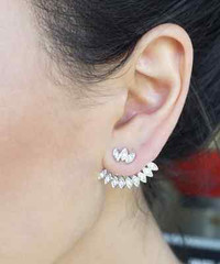 Crystal Ear Jacket Peekaboo Feather SILVER Plated Stud Fashion Earrings