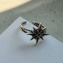 925 Sterling Silver Butterfly Bow Moon Star Zircon Adjustable Open Ring Women