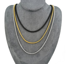 Women Men Black Gold Silver Stainless Steel 3mm Round Box Chain Necklace 18-35″