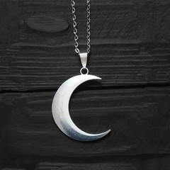 Silver Color Big Crescent Moon Necklace Gothic Style Amulet Pendant Lunar Phases