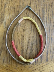 Crocheted Beaded Rope Necklace Color Blocked 38 Inches