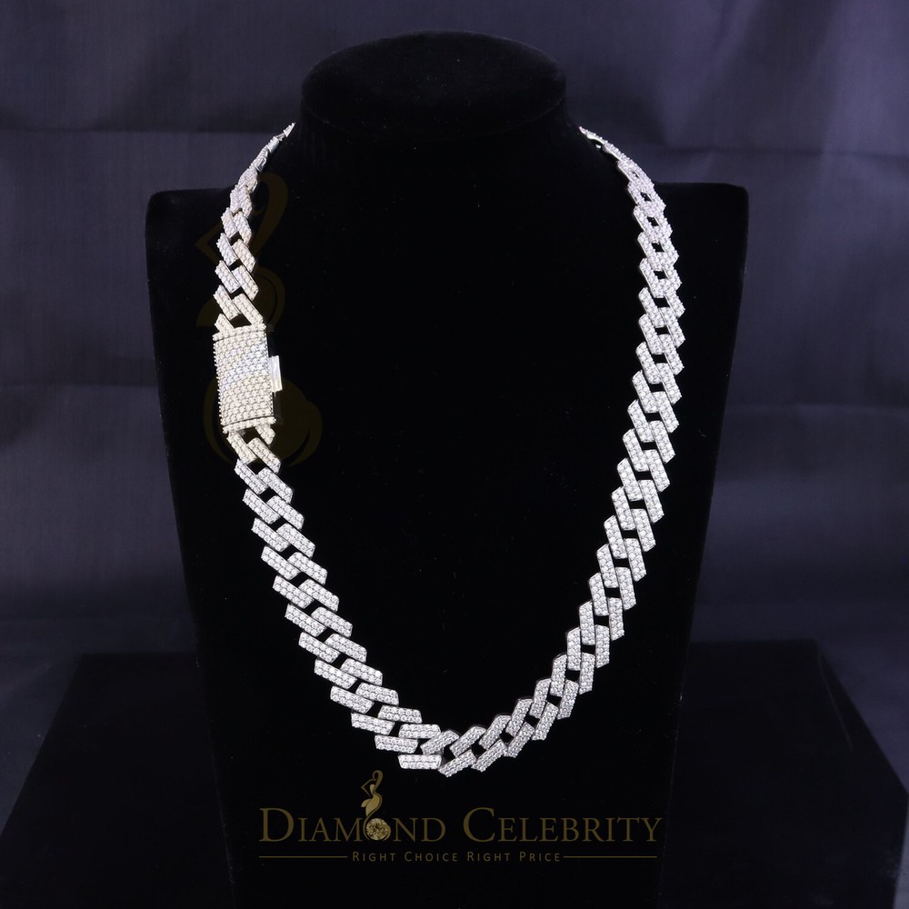 925 Silver 40ct Moissanite White Men’s Cuban Necklace SZ 20inch & 16mm Width