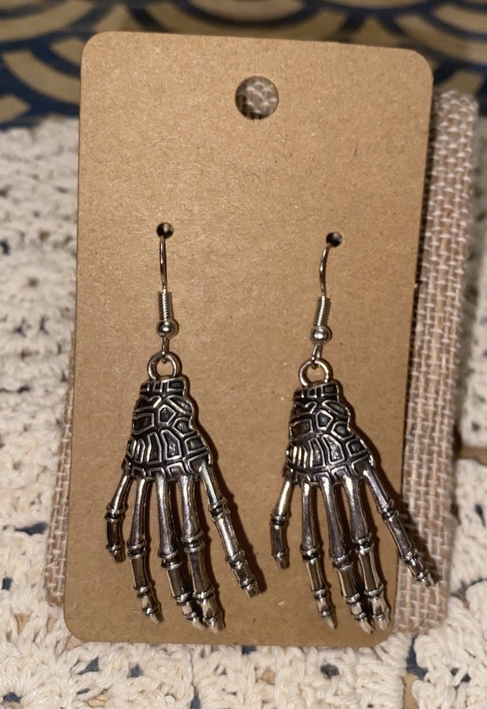 Large Skeleton Hand Earrings Gothic Halloween Dangle Bone Hand