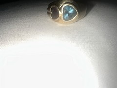 14k Yellow Solid Gold Custom heart shaped Amethyst and Blue Topaz size 7