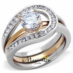 1Ct Round Cut Two Toned Stainless Steel 2 Piece Wedding Ring Set Women’s Sz 5-10