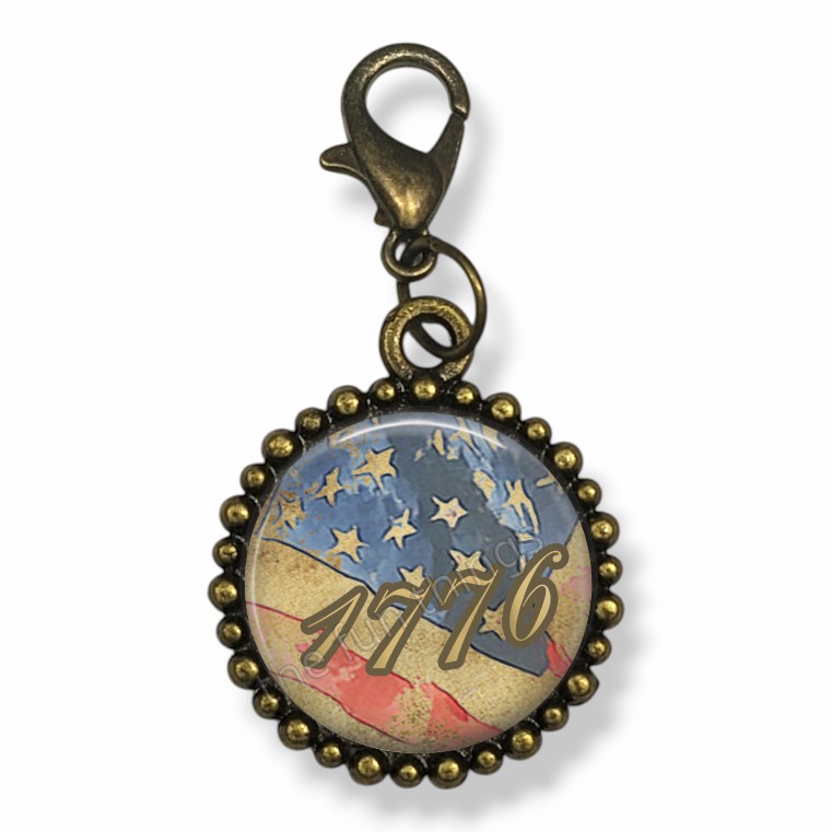 Patriotic 1776 Celebration Clip on Bronze Charm US Flag Handcrafted Gift