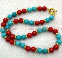 Natural 8/10/12mm Blue Turquoise Red Coral Gemstone Round Beads Necklace 16-50in