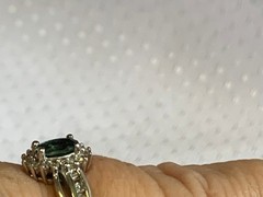 Sterling Silver Diamond Ring 3.24g Fine Jewelry Size 7 Band Green Stone *READ*
