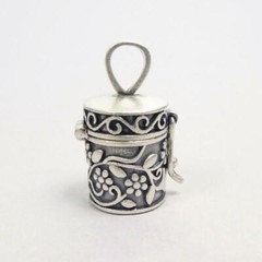 Sterling Silver Ornate Floral Vine Cylinder SML Prayer Box Locket Charm Pendant