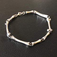 Handcrafted 925 Sterling Silver Bones Bracelet Punk Skeleton Gothic Biker Chain
